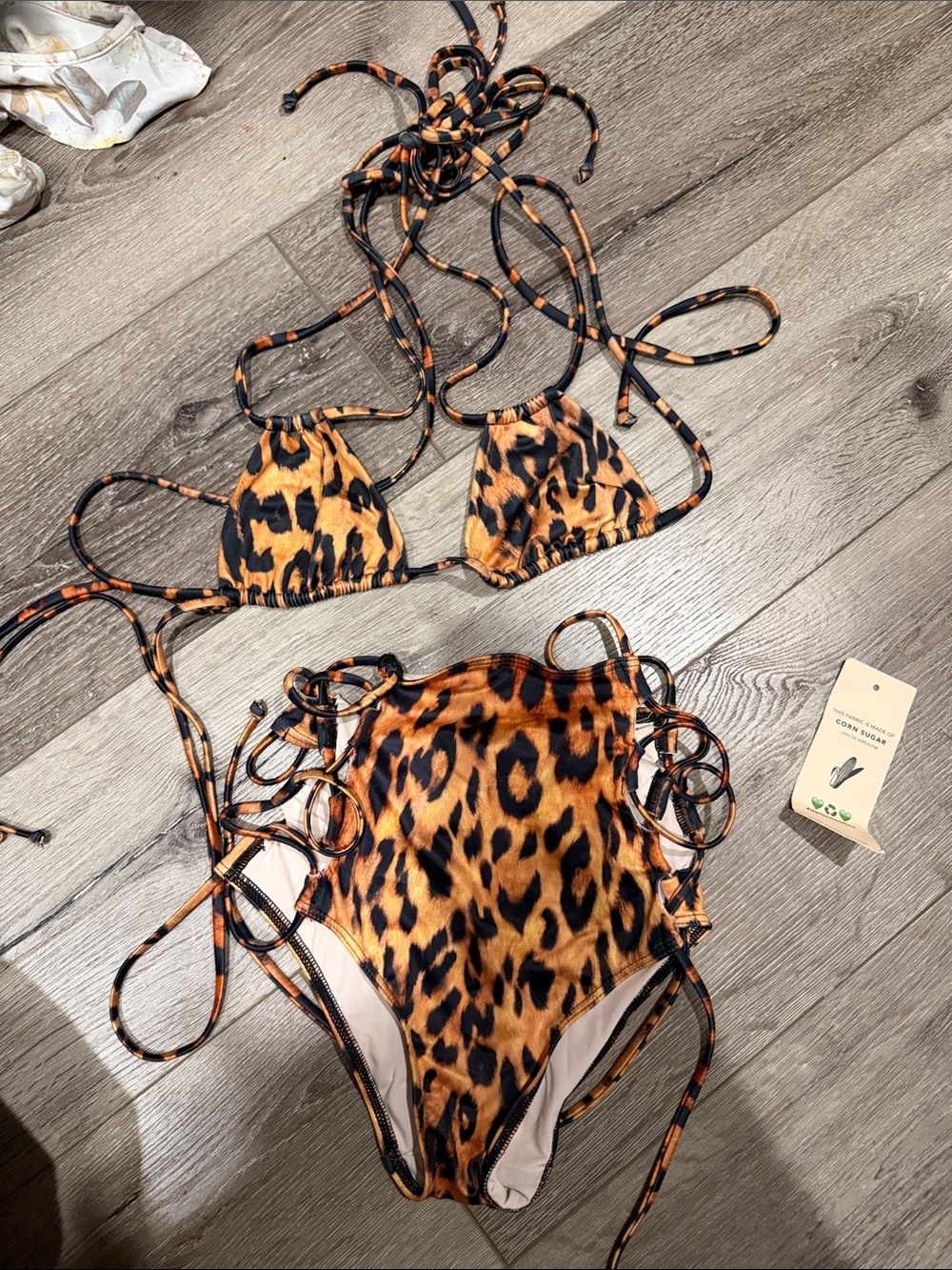 Leopard Print High-Waist Women's Bikini Set - Orange/Black